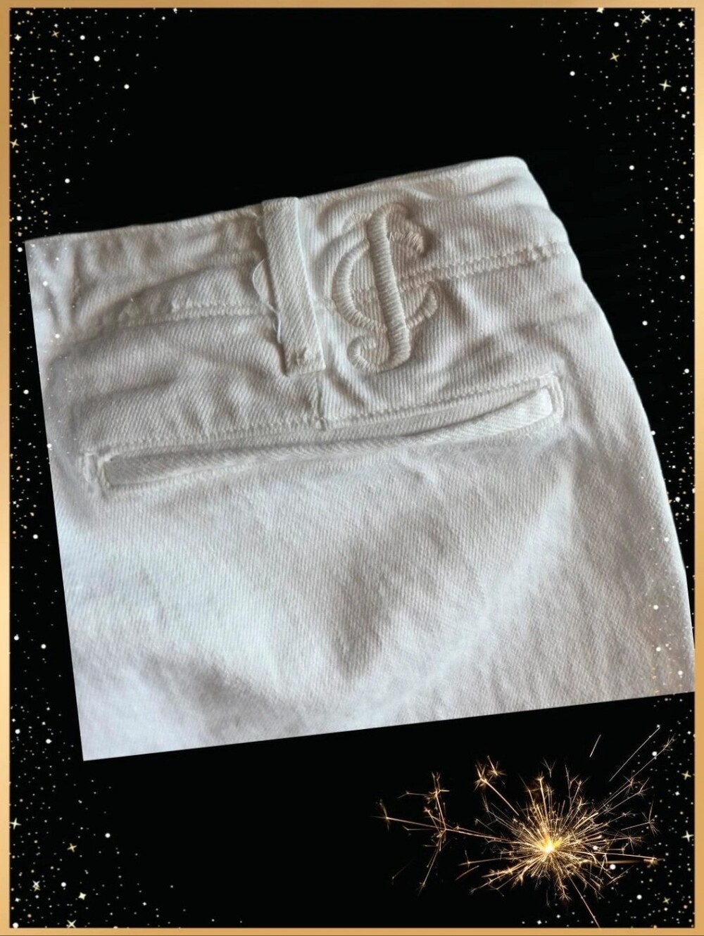 Women's Juicy Couture White Embroidered-Waist Jean